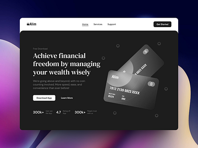 Alim - Digital Wallet Landing Page bank banking website design digital banking digital wallet exploration finance financial fintech header homepage landing page minimalist saas ui uiux ux wallet web design website