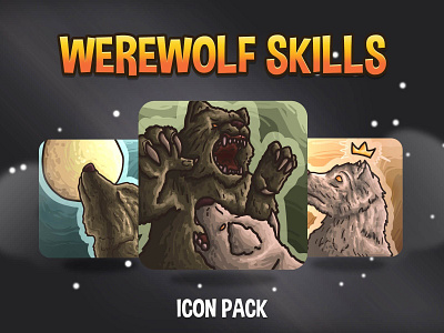 Werewolf Skills RPG Icon Pack 2d art asset assets fantasy game game assets gamedev icon icons illustration indie indie game mmo mmorpg rpg skill skills vector werewolf