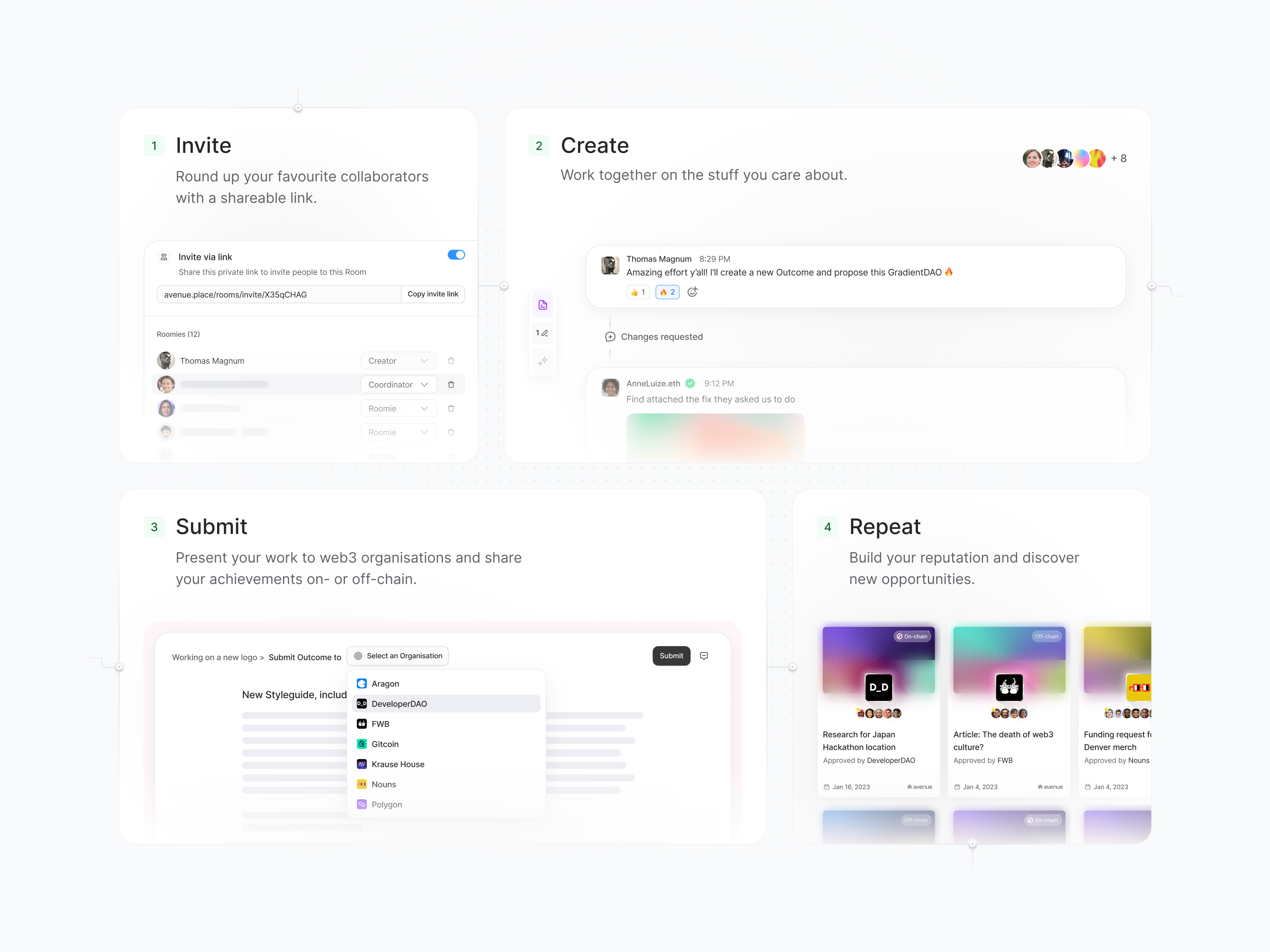 Landing page details ✷ Avenue cards connections design digital gradients grid lading page landing page product product design typography ui user interface web web3 website work