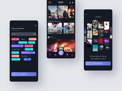 UpServe - Professional Service Providers App community discover professional service get started homescreen lets go mobile app design onboarding select categories service provider app social media ui ux ui