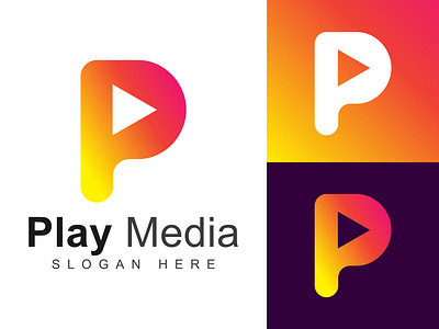 Concept : Play Media - Logo Design (Unused) brand identity letter p logo media logo p logo play play logo play media