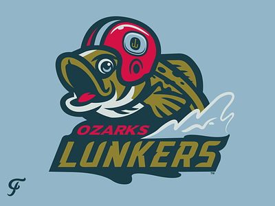 Ozarks Lunkers (The Arena League) Branding bass bigmouth fishing football helmet illustration logo mascot missouri ozarks sports springfield