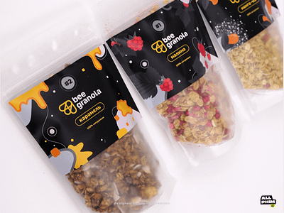 bee.granola - Packaging Design black food design granola healthy label design limited edition packaging