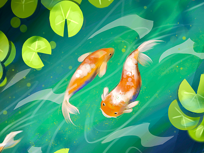 Koi fishes concept art digital art environment fish flat game design graphic design illustration koi fish swamp vector water