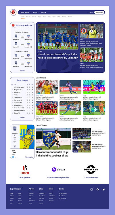 Re-design of Indian Super League's official website design football landing page ui