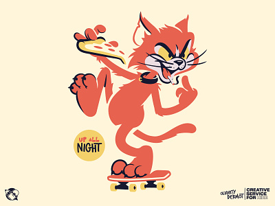 Up Al Night! cat character design design graphics illustration pizza skateboarding t shirt design tee design vector vector design