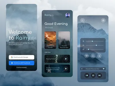 Relaxing rain sounds app app cloudy design rain relaxing study ui ux
