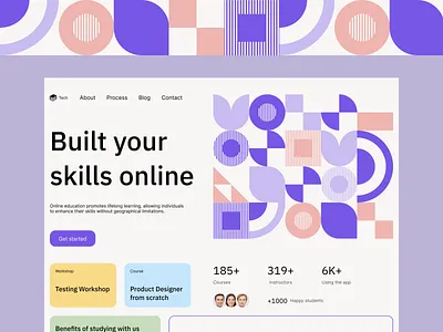 E-learning website concept course design e learning education geometric learning platform online shapes student study ui ux web website