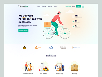 SteadFast - Courier landing page design courier courierlandingpage courierwebsite creative agency creative agency ui creative design delivery deliverywebsite design illustration landingpage landingpagedesign logistic logisticwebsite logisticwebsitedesign trendy design ui ui ux design uidesign webdesign