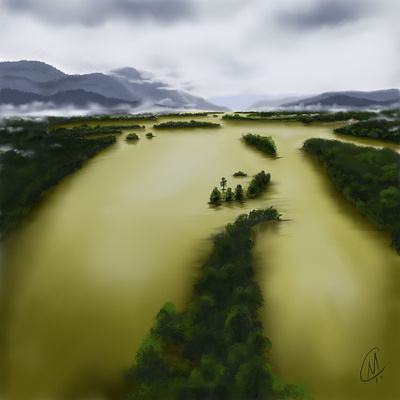 Yellow river (digital art in Krita) art digital art krita painting