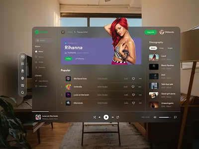 Spotify design for Vision PRO color dailyui design spatial design typography ui vision pro web design