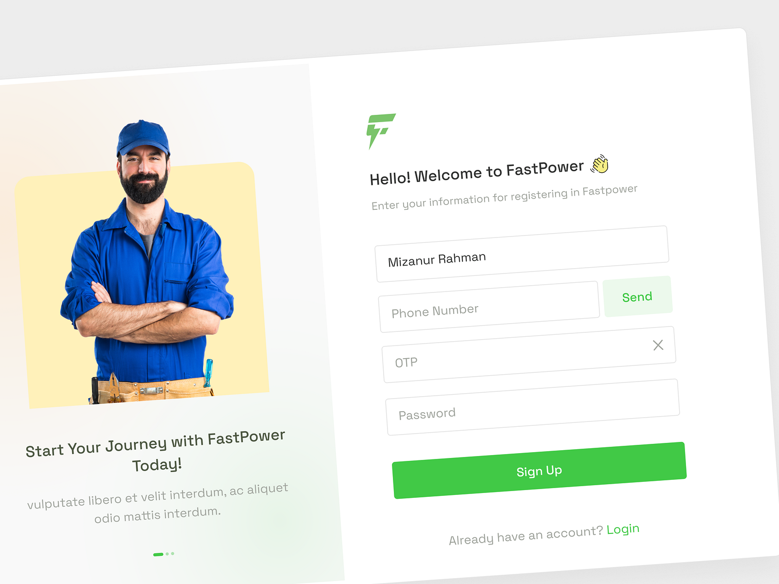 FastPower - Login and Signup page design by Mizanur rahman on Dribbble