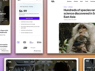 Swen – Blog, News and Articles Framer Template article blog cms content design system framer magazine news premium pricing responsive template ui