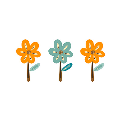 Three’s a Bunch art blue branding design digital floral flowers fun funky graphic design green illustration logo orange spring summer
