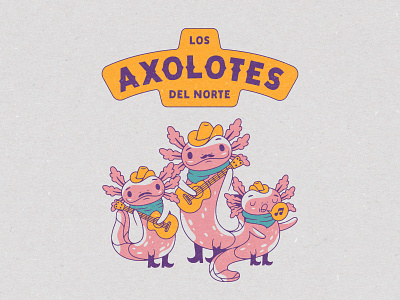Los Axolotes del norte ajolotes axolotes axolotl band character design cowboy design illustration logo logotype mexico music norteño north rancho retro sobrero sonora texture type