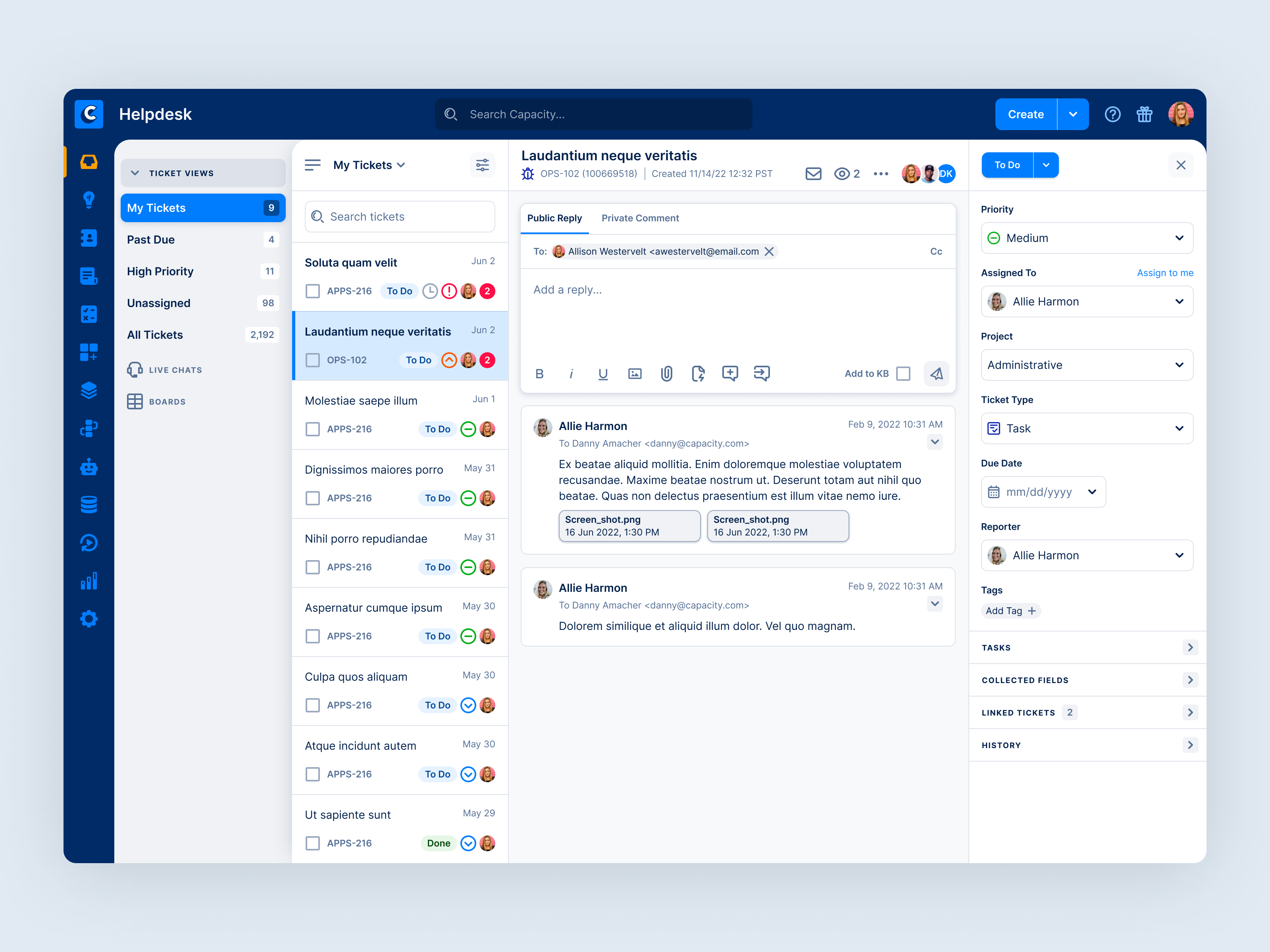 Example of Ticketing - Capacity Helpdesk