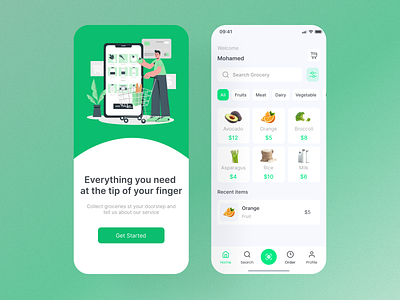 Grocery Genie add to cart app delivery app design e commerce food delivery app fooddelivery fruits grocery home illustration mobileappdessign onboarding onlinegrocery productdetails supermarket ui uiux ux