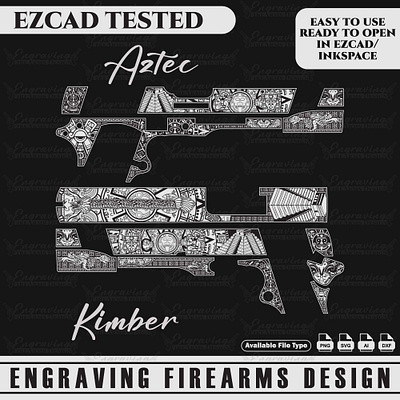 Kimber 1911 full size 45 ACP AZTEC Design branding design engraving graphic design illustration