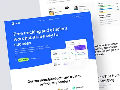 Coca - Time Tracking Platform agency app blue coca company corporate dashboard kit landing page platform profile saas statistic time tracking ui website