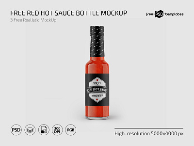 Free Red Hot Sauce Bottle Mockup bottle bottles food free freebie hot meal mock up mockup mockups photoshop psd red sauce template templates