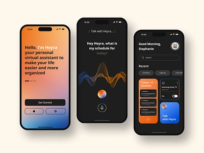 Heyra - Virtual Assistant App ai app design futuristic mobile app mobile design personal assistant personal assistant app scheduling technology ui ui design uiux user interface virtual assistant app