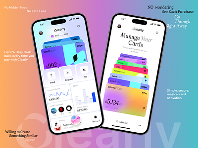Clearly - Banking Cards & Expense Management App banking banking app banking cards budget budget planing cards management design design challenge designer finance finance app finance management mobile app pastel colors product design soothing ui ui design ux