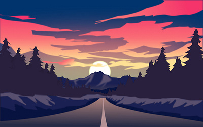 Road on Sunset Vector art blur effect figma graphic design road sunset vector art