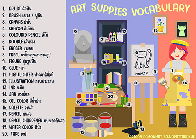 Art supples vocabilary แปลไทย app art branding business card card design graphic design illustration logo media poster ui vector vocabulary