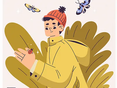 boy boy butterfly forest green red hat