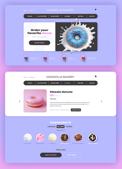 Bakery website concept bakery donut figma landing pink violet website