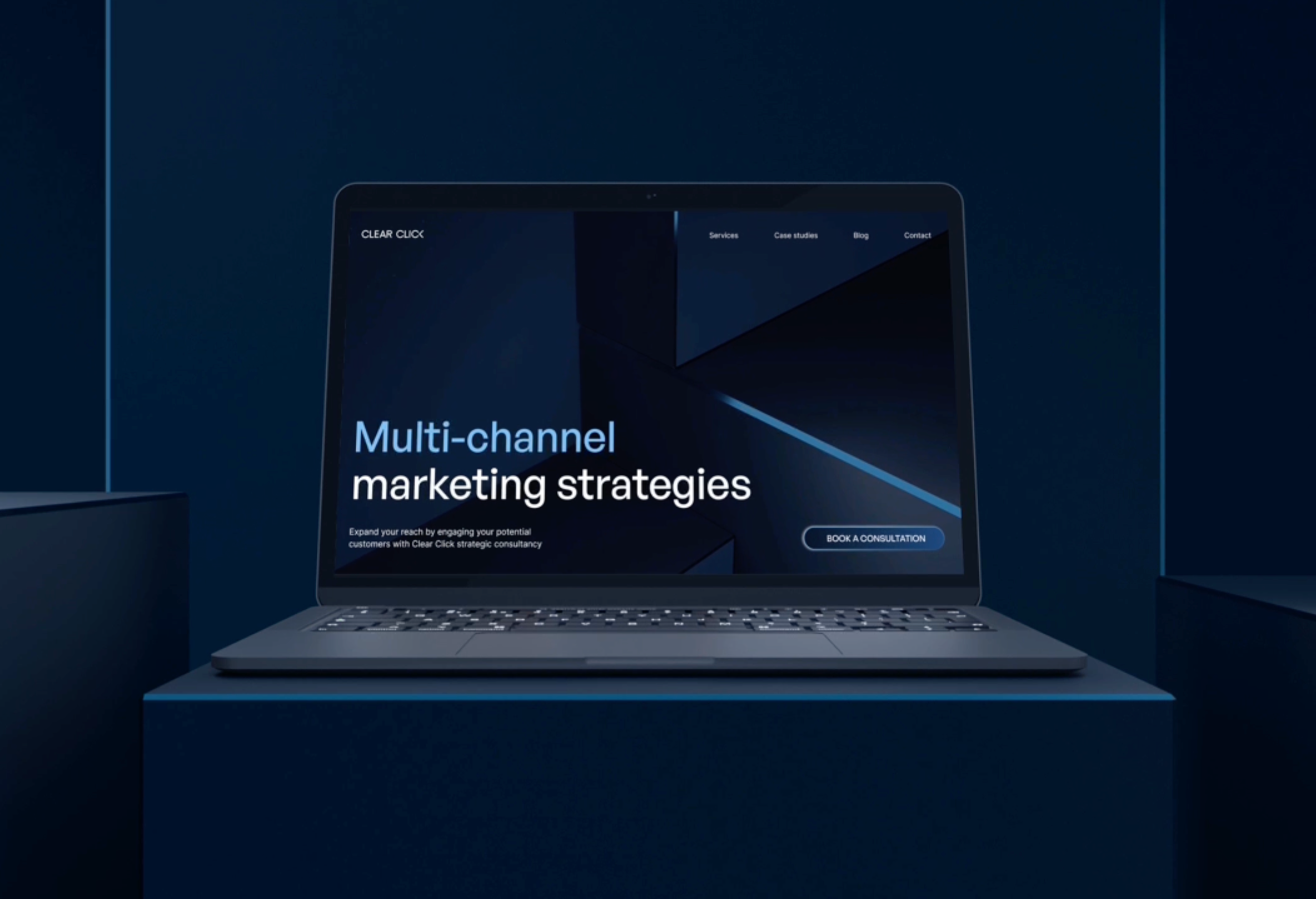 Clearclick - Website agency block branding business clean clear click cube cubic dark elegant glow laptop marketing navy outline square strategy website