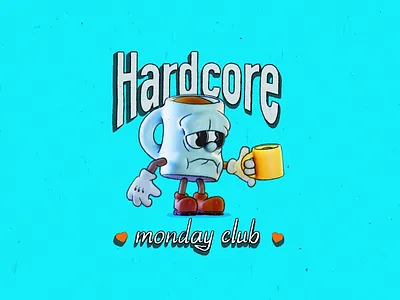 tough mondays 2d 3d animation c4d cartoon character club coffee cup design graphic design hardcore illustration logo mascot monday motion motion graphics octane oldschool