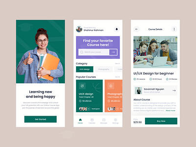 Online Course Mobile App app design clean design course app e course e learling education education app exploration knowledge landing page lesson app mobile app design online course app online school onlinecourse popular design shahinurstk02 study ui uiux design
