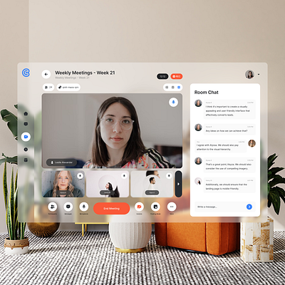 Connect - a Video Conference Software for Connecting meetings 3d ai apple vision pro ar chat dashboard design experience glass morphism interface product saas software spatial ui user video video conference vision vr
