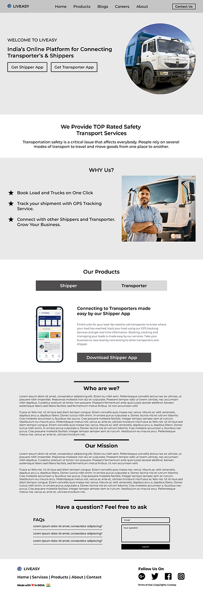 LIVEASY - Online Truck Booking Website UI DESIGN branding graphic design logo motion graphics ui