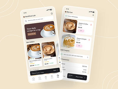 ShelfPick Cafe - A Bookstore Cafe App Concept✨🧸 3d adobe xd animation book ordering app bookstore branding cafe app cafe shop app coffee shop app design figma illustration modern ui motion graphics prototype starbucks app ui uidesign uiux ux