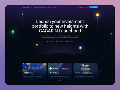 GAGARIN Launchpad blockchain crypto crypto landing defi design landing page token ui ux web web3 website