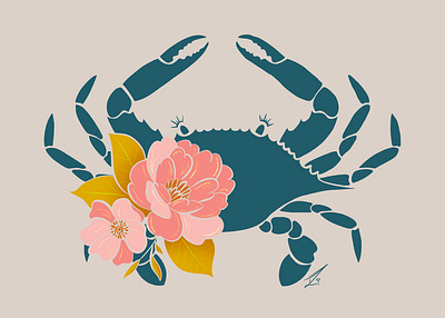 Blue Crab Floral animal art blue branding design designer illustration logo
