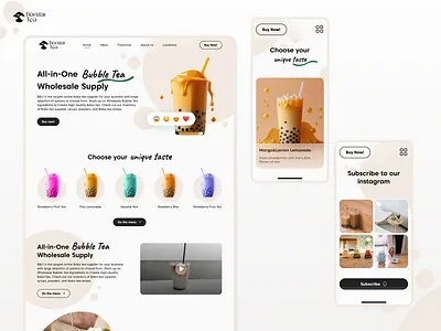 Landing page | Mobile Adaptation | Café | Bubble tea about us adaptation mobile branding cafe coffee comments faq franchise home screen landing landing page map location menu minimalism mobile product catalog reviews subscription tea web design