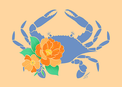 Blue Crab Floral animal art blue branding design designer illustration