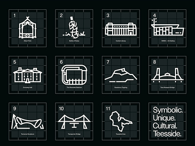 Icons of Teesside advertising branding bridge graphic design heritage historical iconography industrial line logo middlesbrough monolinear north east simple teesside typography