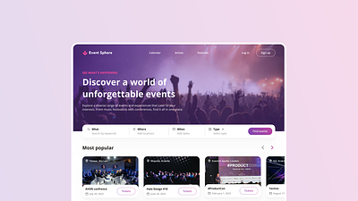 Event Sphere - Discover a world of unforgettable events app app concept app design behance concerts dailyui design dribbblers graphic design illustration mobile music ui ui design user experience user interface ux ux design web website