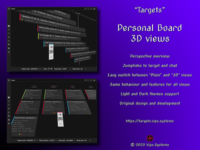 "Targets": Personal Board 3D views 3d dashboard design interface management pwa targets targets and api x ui ux vips vipsystems