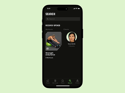 Fitness Trainer App | Search android animation animation app animation design animation mobile app design design fitness illustration ios minimal mobile motion motion app motion design motion mobile search typography ui ux