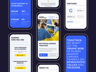 Home page - Support Ukraine Now - Mobile Website charity design donate home page mobile russia is a terrorist support ukraine ui uiux ukraine ukraine war ux war web web design webdesign website