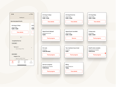 Appointment cards - Curbee appointment component states delivery service graphic design light theme services uber eats