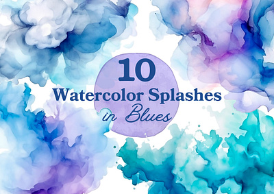 Blue Watercolor Splashes Pack abstract blue clipart colorsplash png watercolor