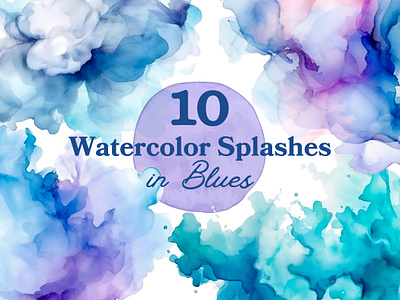 Blue Watercolor Splashes Pack abstract blue clipart colorsplash png watercolor