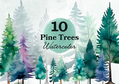Pine Trees Watercolor Clipart PNG blue clipart green illustration pine tree png trees watercolor