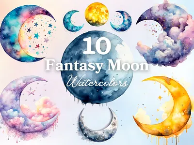 Fantasy Moons Cliparts Watercolor clipart crescent illustration luna lunar magic moon png watercolor